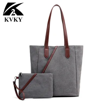 

Canvas bag 2pcs set Women Handbags Female Tote Bag Casual Canvas Shoulder Bags Coin/Wallet Bag Ladies Top-handle Bags for women