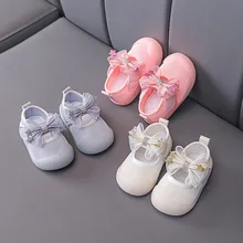 Jolies chaussures simples Anti coup de pied avec nœud pour petite fille, chaussures de princesse respirantes à fond souple, nouvelle collection printemps 2022