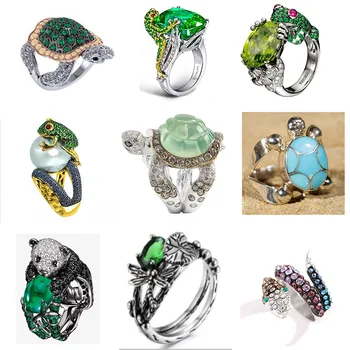 2021 Fashion Jewelry Mixed Styles Creative Lovely Frog Panda Sea Turtle Snake Animal Female Ring for Women Party Accessories