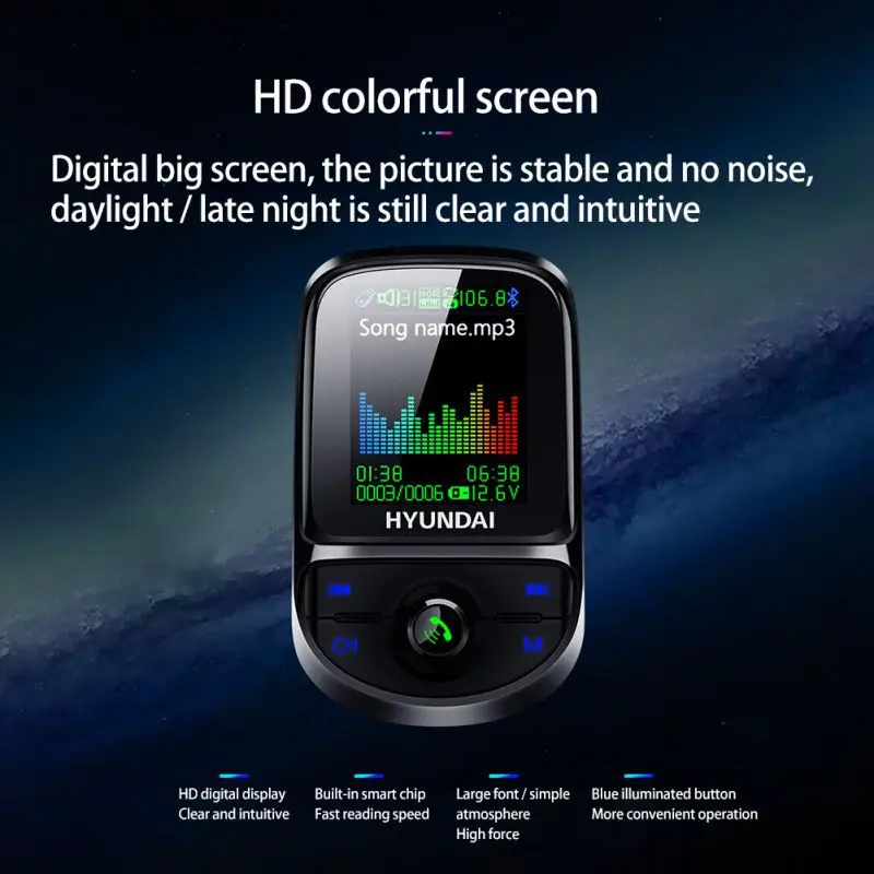 Автомобильное зарядное устройство QC3.0 с двумя USB, fm-передатчик, цветной экран, Bluetooth 5,0, беспроводной модулятор, Mp3 плеер, голосовая трансляция