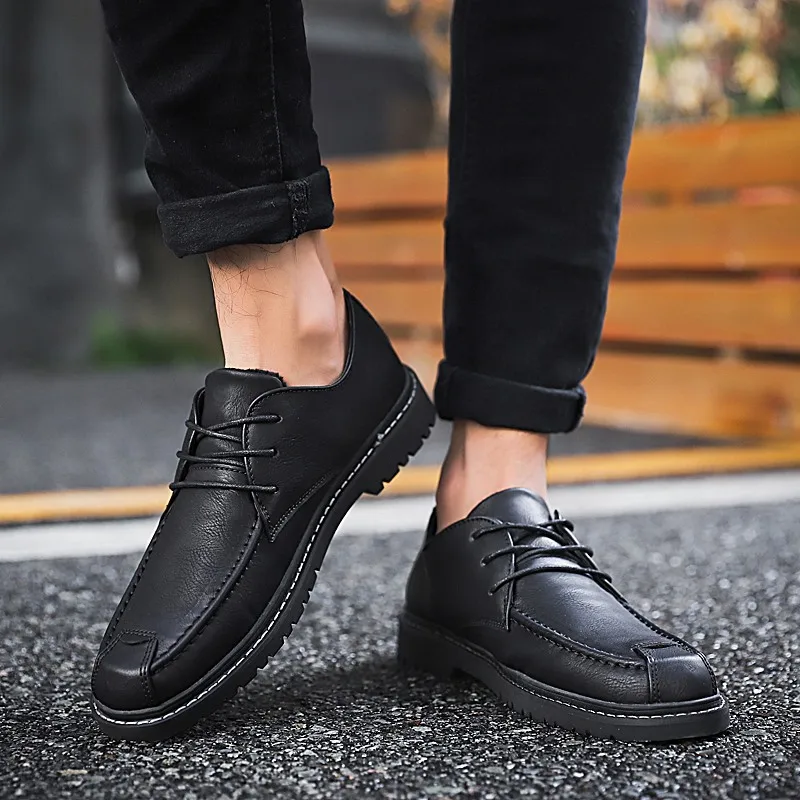 

Men Genuine Leather Small Leather Shoes Men's England Black And White with Pattern Korean-style Autumn & Winter New Style Busine