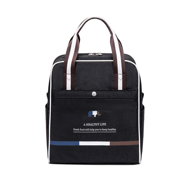 Winner Portable Lunch Bag New Thermal Insulated Lunch Box Tote Cooler Handbag Pouch Dinner Container School Food Storage Bags Vertical-Black