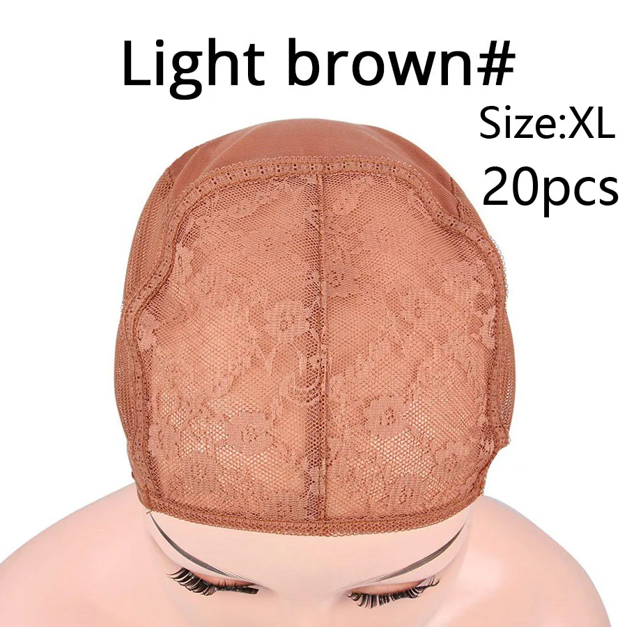 Hot Selling 20Pcs Weave Cap Plussign Wig Cap For Making Wigs With Adjustable Strap Black Weaving Cap S M L Xl Glueless Hair Net - Цвет: Light Brown XL 20PCS