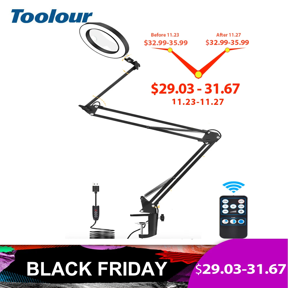 

Toolour 5X/10X Magnifier Wireless Remote Control LED Lamp Three-Section Flexible Handle for Welding Beauty Tattoo Reading Study