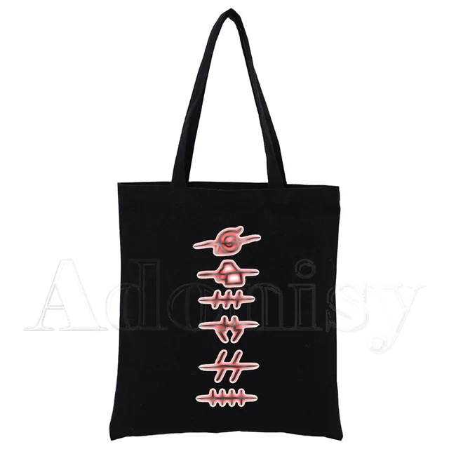 Akatsuki Canvas Bag Casual Large Hand Bags for Women Ladies Shopping Handbag Print Large Capacity Bag Black E