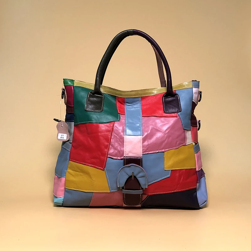 

Fashion profusion candy color patchwork woman bag large capacity handbag soft sheepskin cross-shoulder bag simple leather bag