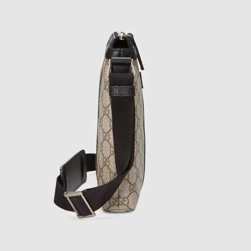 Люксовый бренд Gucci веб GG Supreme плоская мужская сумка-мессенджер через плечо Повседневная холщовая кожаная сумка 471454 KHNGN 9692
