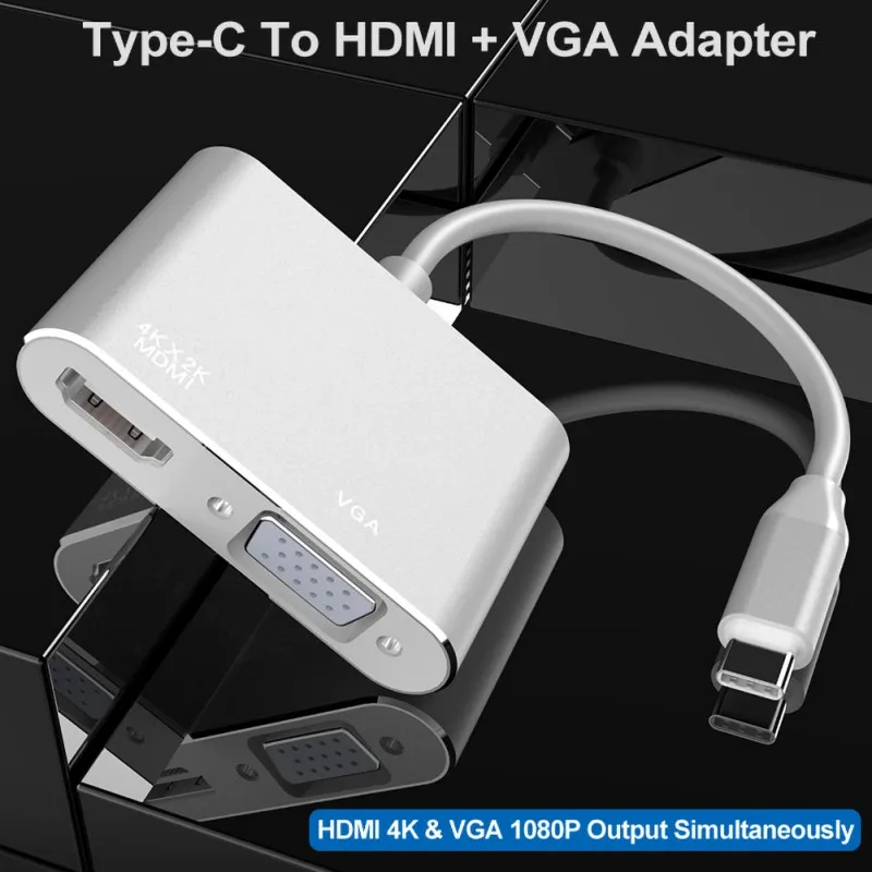 Многопортовый TYPE-C конвертер HDMI/VGA совместимый практичный лаконичный usb-адаптер преобразования