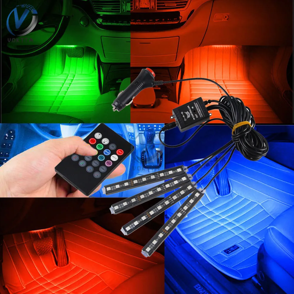 Авто RGB цвет 9 Светодиодный светильник для салона автомобиля атмосферный светильник беспроводной музыкальный контроль автоматический контроль Лер один на четыре