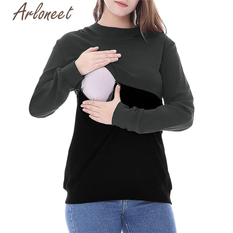 Одежда arloneet, женский свитер с капюшоном, топы для беременных на молнии, свободный свитер для кормления, зимняя одежда с длинным рукавом для беременных