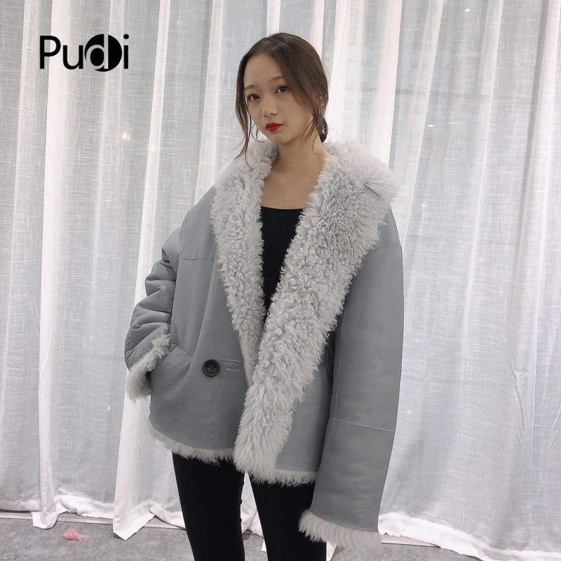 Pudi TX223912 женская зимняя обувь ботфорты натуральном овечьем меху куртка, пальто Модные женские натуральная меховая шуба, верхняя одежда