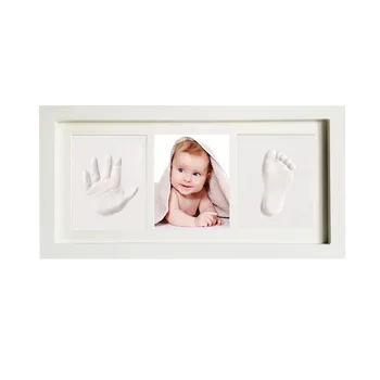 

CymerkeBox Babyprints Newborn Baby Handprint Footprint Photo Frame Kit Included Safe For Baby Clean-Touch Ink Pad, White/Black