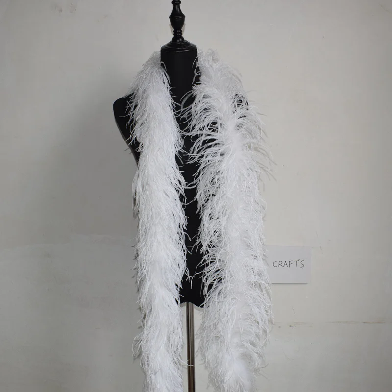 5 Ply Beautiful 2 m 1 strip white Ostrich Feathers Boa Quality fluffy Costumes / Trim for Party / Costume / Shawl / Available
