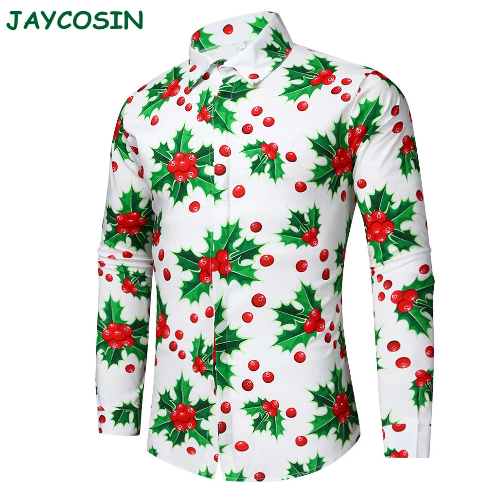 JAYCOSIN, Рождественская Мужская одежда, белая рубашка с принтом конфет, мужская мода, длинный рукав, лацкан, Блейзер, Homme, уличная одежда для мужчин, зима 1127