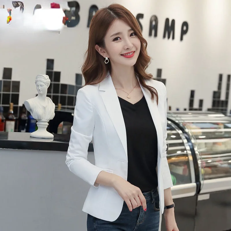 Red Blazer Women Long Sleeve Suit Jackets Femme Solid Black Single Button Coat Slim Fit Office Lady Coat Female Top 2021 Fall 3