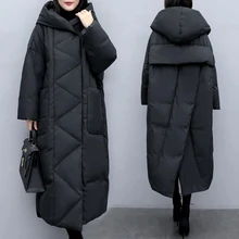 FAKUNTN Over knee 2021Winter Women Jacket Long  Down Cotton Padded Female Coat High Quality Warm Outwear Womens Parka Manteau
