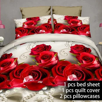 

1*Bed Sheet+1*Quilt Cover+2*Pillowcases Printed Duvet Cover Bedding Set Queen Bed Sheet Home Hotel Decorations