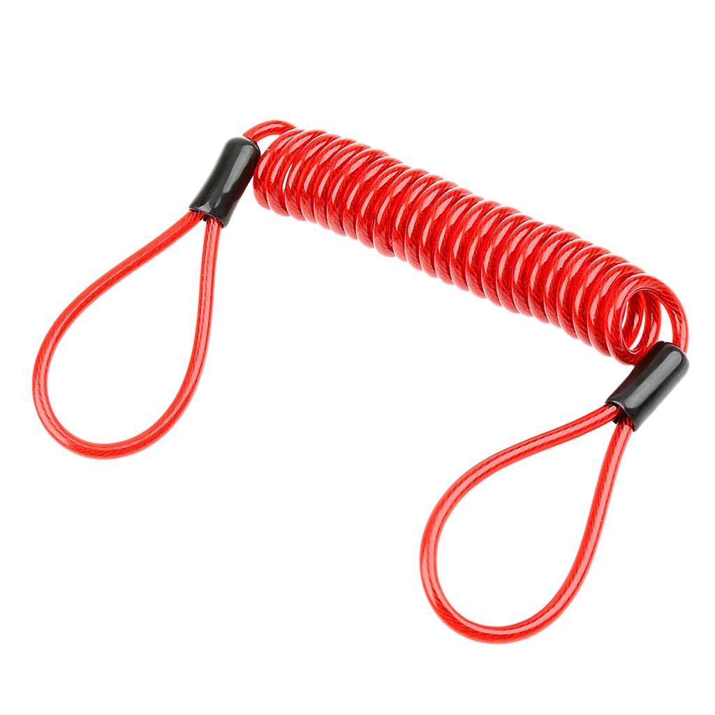 1.5m Safety Lanyard Spring Coil Rope Disc Brake Lock Reminder Cable Red