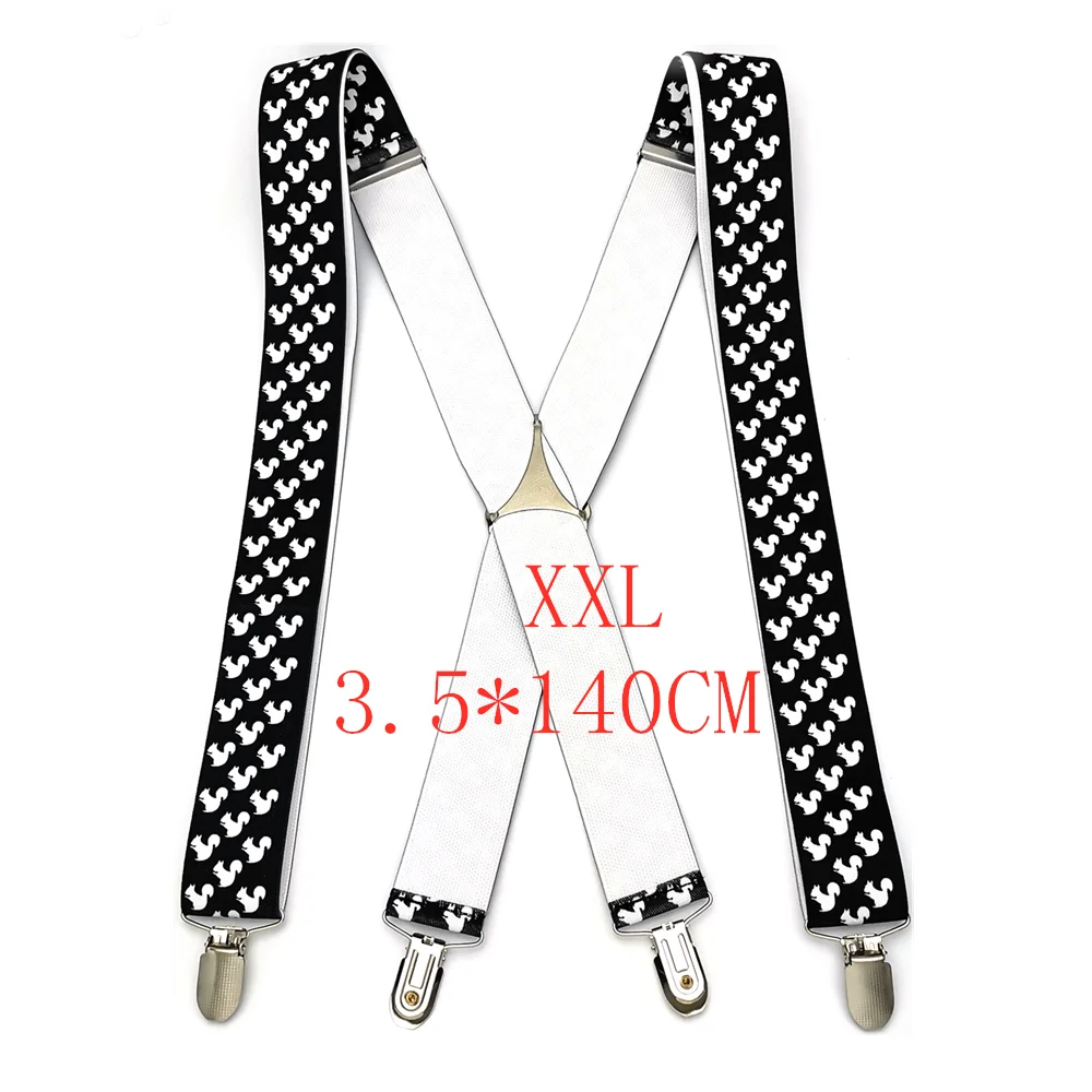 140cm New Arrival 3.5cm Width X-Back Design Little squirrel Printed Suspenders Men Women Stretch Adjustable Braces New Year Party Gift - Цвет: 140cm