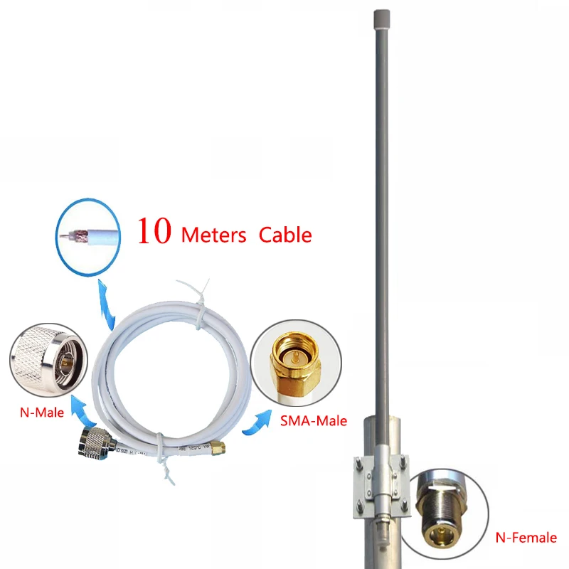 10 meters antenna 900 МГц с высоким коэффициентом усиления 12dBi 1200 мм N гнездовой разъем всенаправленная антенна из стекловолокна для беспроводного мостового маршрутизатора - Цвет: 10 meters antenna