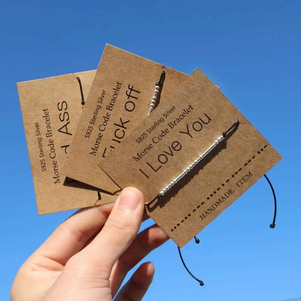 

Morse Code Bracelet 925 Sterling Silver Bracelets For Women Valentines Silver Charm Adjustable String Bracelet Gift For Women