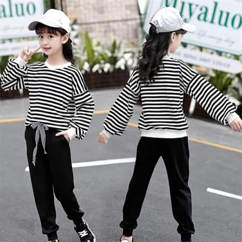 

School Girls Sport Suit Children Tracksuit Casual Striped Long Sleeve Autumn Clothing Set for Kids Girl 5 6 7 8 9 10 11 12 Years