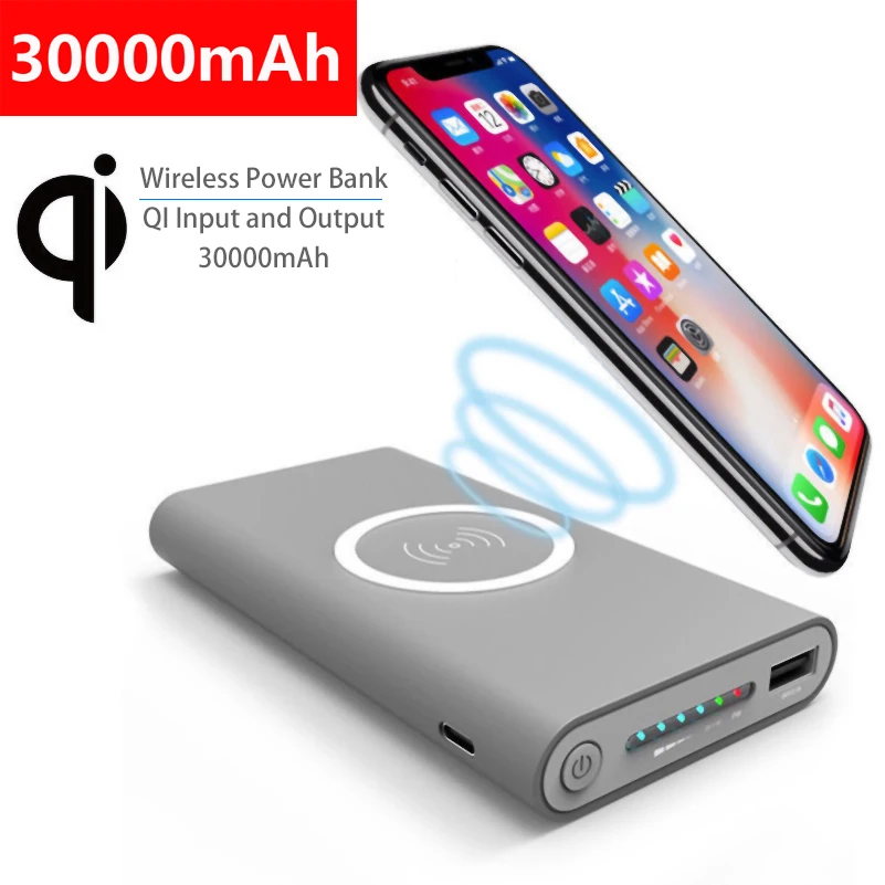 Cargador inalámbrico Qi portátil, batería externa de 30000mAh para iPhone, Xiaomi, Samsung