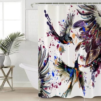 

Hummingbirdpainting Bathroom Shower Curtain Polyester Fabric With 12 Hooks Waterproof Fabric Shower Curtain