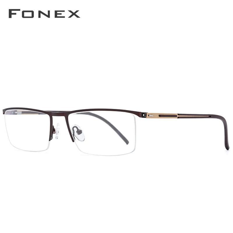 Очки по рецепту из FONEX сплава, сверхлегкие полуоправы, квадратные очки для близорукости, оправа для очков, мужские Новые оптические очки без винтов 9857 - Цвет оправы: Коричневый