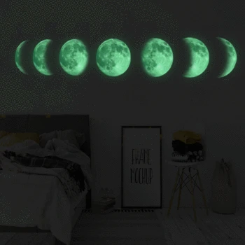 

PVC Night Light 13cm Moon Phase Fluorescence 20cm Moon Creative Moon Sticker Room Living Room Study Decoration Wall Sticker