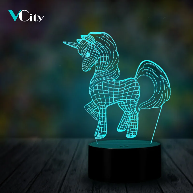 3D ночник в форме единорога VCity светодиодный креативный атмосферный светильник с