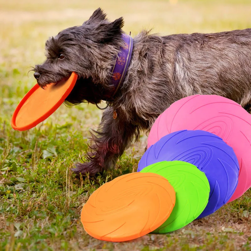 Mordedores de juguete para perros, discos voladores interactivos de goma suave, resistente a mordeduras, productos para entrenamiento de mascotas, 1 unidad