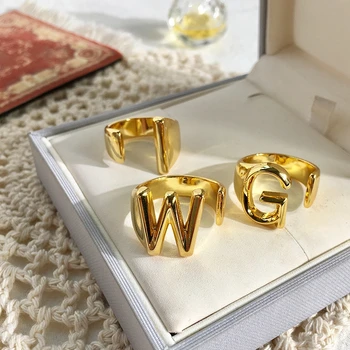 

Letter A-Z Yellow Gold Index Finger Ring Open Cuff Ring No Zircon Stone Name Design for Women Wedding Party Brand Jewelry