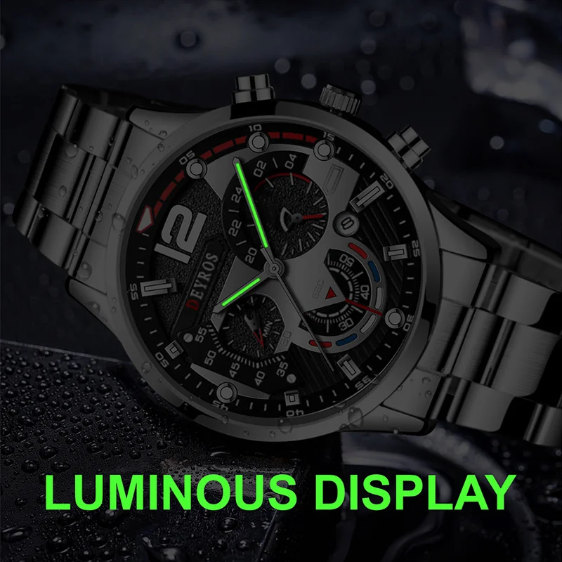 2022 Fashion Mens Watches Luxury Stainless Steel Quartz Wristwatch Calendar Luminous Clock Men Business Casual Leather Watch 3