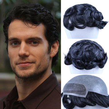 

YY Wigs #1B Mixed Grey Human Hair Toupee for Men 8x10 Mini Lace with PU Remy Hair Replacement System Hairpieces Men's Toupee
