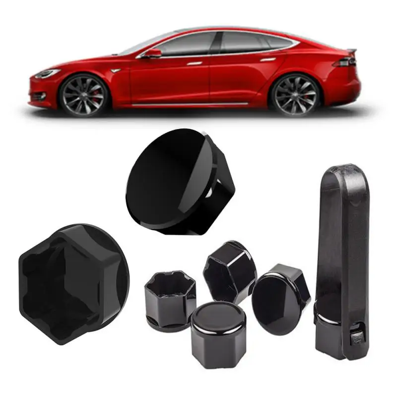 Для Tesla модель 3 колеса шляпки для гаек наконечник шляпки для гаек-глянцевый черный с автозажимом 20 шт. наконечник шляпки для гаек 1 зажим для ПК инструмент