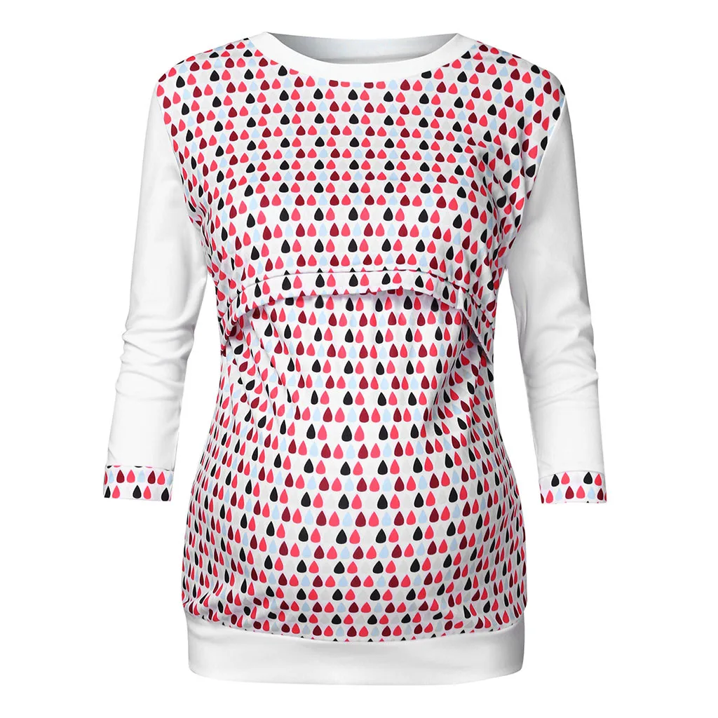 Breastfeeding Women Maternity hoodies Fashion Seven Sleeve Print Patchwork Nursing Jumper winter clothes#3s