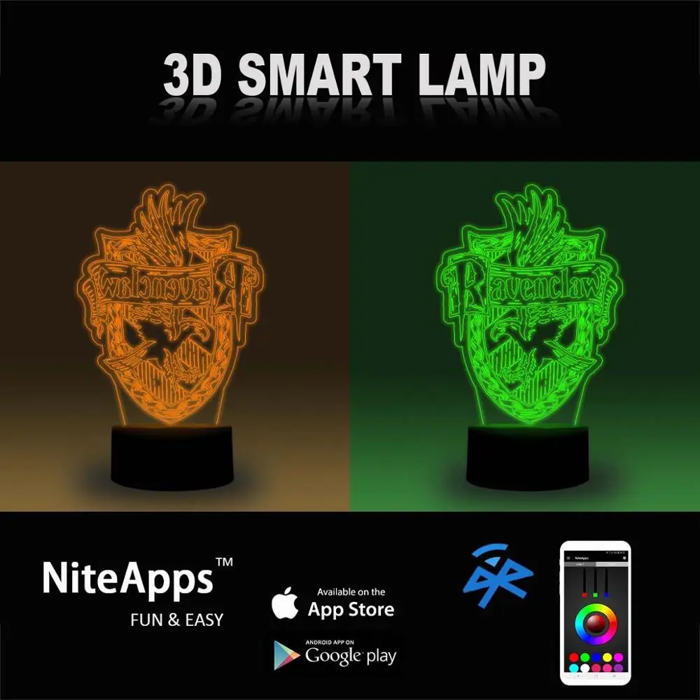 NiteApps 3D Ravenclaw дом ночник настольная лампа Иллюзия украшение лампа подарок на день рождения приложение/сенсорное управление