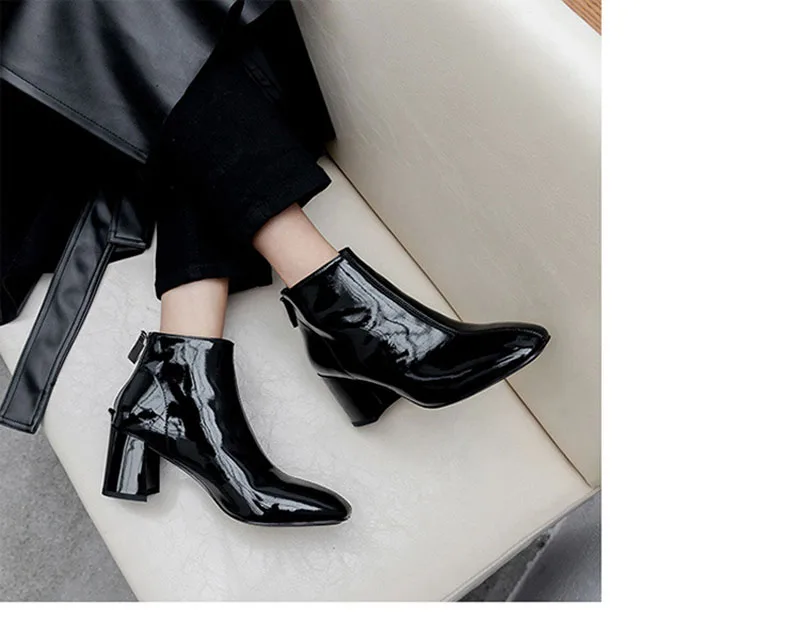 Bootie/ г. Новые осенне-зимние ботинки из лакированной кожи на высоком каблуке в южнокорейском стиле Ботинки martin на молнии