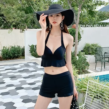 

Women Swimsuit Bikini Set Dress Girls Dots Sexy High Neck Swimwear Woman 2020 New Swimming Suit 3 Pieces Beach Swimsuit