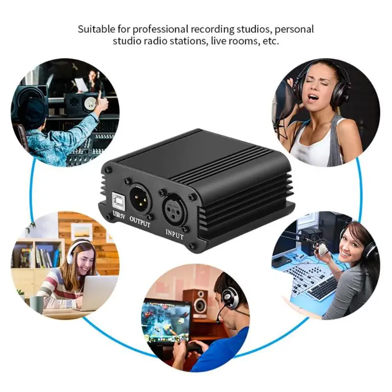 USB Channel 48V Phantom Power Supply USB Power Adapter XLR Audio Cable for Micro Condenser Microphone Recording Equipment