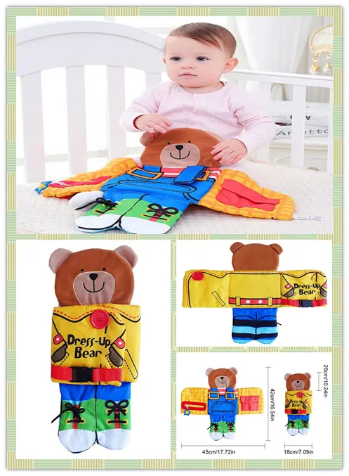 

Bear wear cloth button Zipper Cloth Education Book Books Book Infant Early Cloth Baby Fabric Soft Book Learning&Education