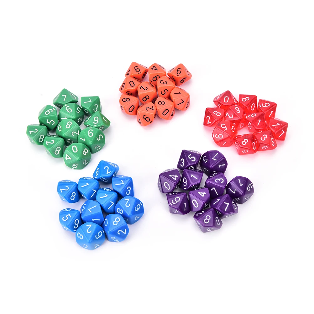 10pcs Transparent 10 Dice Die 10 Sided Gem Dice Set Multicolor D10 RPG Dungeons Dragons Playing Games