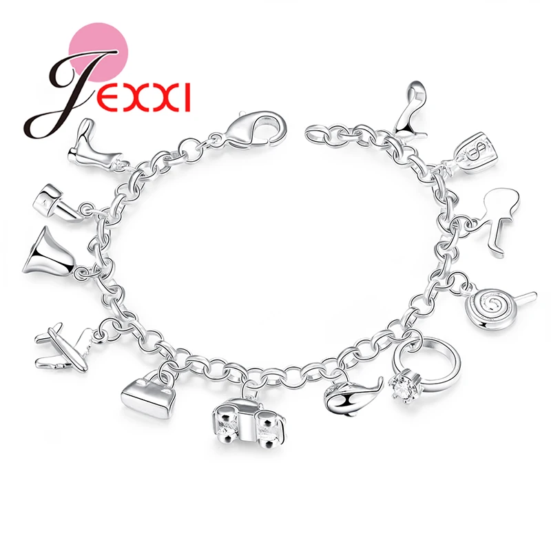 Pulseras con dijes en forma de zapatos para mujer y niña, joyería de moda, bolso bonito, Plata de Ley 925 auténtica, al mayor|Pulseras y - AliExpress