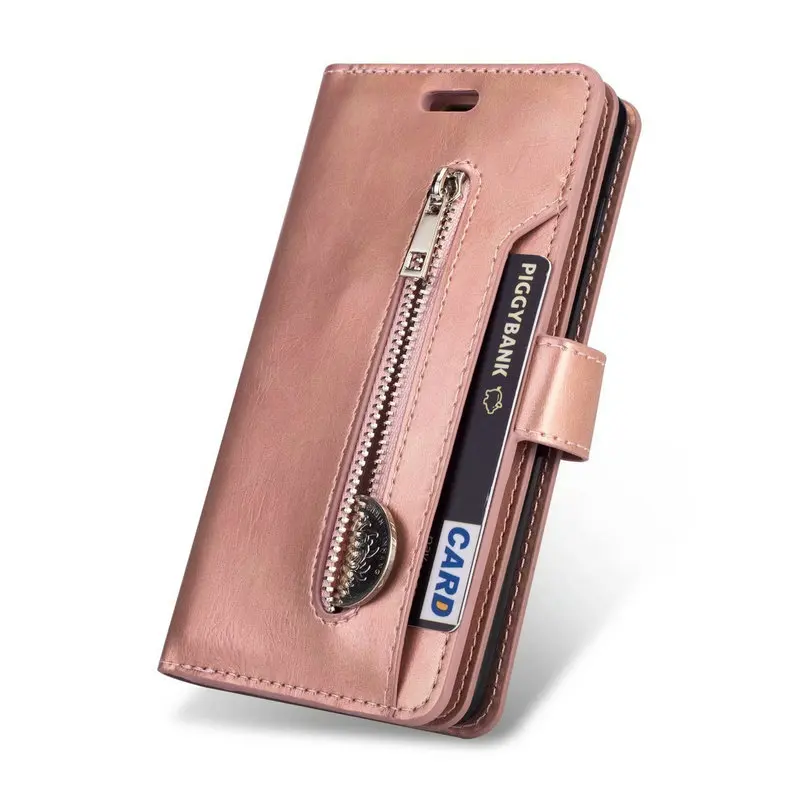 9 отделений для карт Карманный Кошелек кожаный чехол для samsung Galaxy Note 9 8 Note9 Note8 на молнии записная книжка 10 PLUS 5G Folio Premium сумки - Цвет: Rose Gold