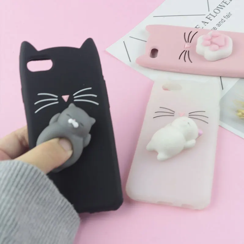 

3D Cute Japan Glitter Bearded Cat Case For iphone 6 6S 7 8 Plus X XR XS Max Squishy Cat Cover Mobile Phone Bags