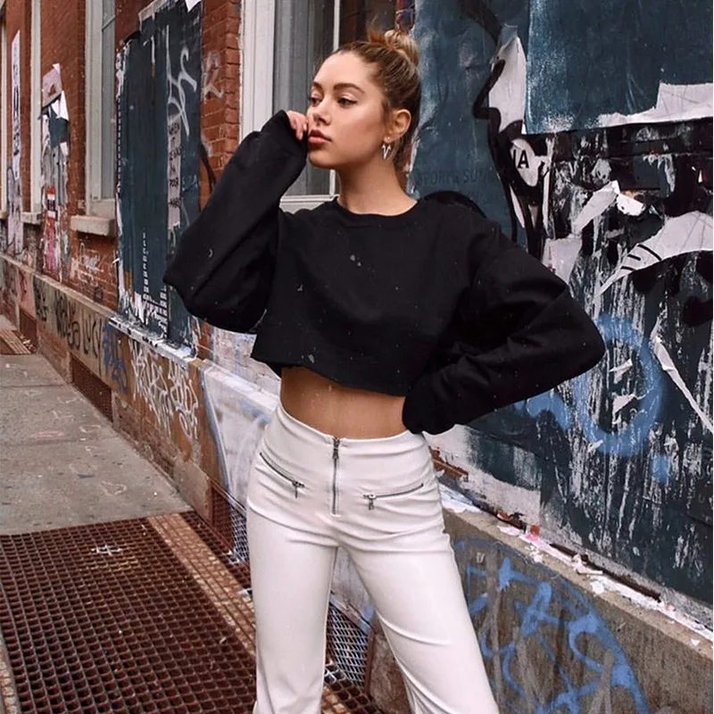 Womens Long Sleeve O Neck Solid Color Sweatshirt Pullover Tops Blouse Sweatshirt Fashion Sudadera Mujer  Short Shirts NEW