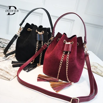 

Women Mini Crossbody Handbags 2020 New Cute Suede Bucket Bag Organizer Small Tassel PU Leather Ladies Shoulder Messenger Bags
