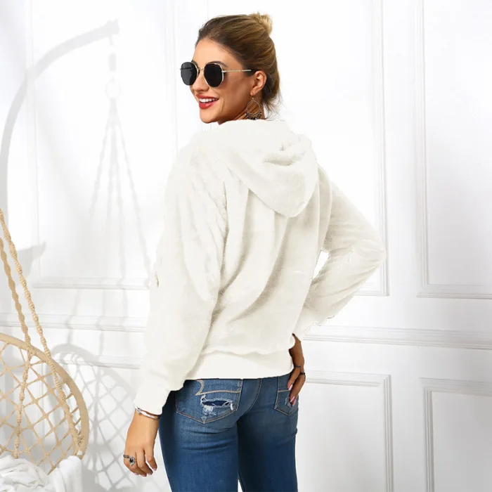 Женские флисовые куртки зимние теплые с капюшоном пушистые молнии Закрытие пальто JS24