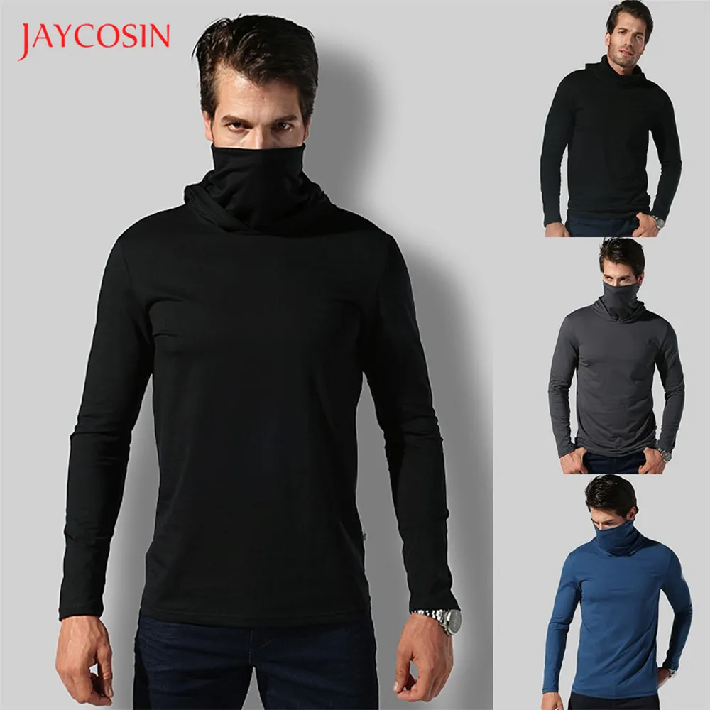 Joycosin зимняя новая мужская футболка Повседневная модная Мужская ветрозащитная верхняя одежда с капюшоном водолазка одноцветная футболка с длинным рукавом